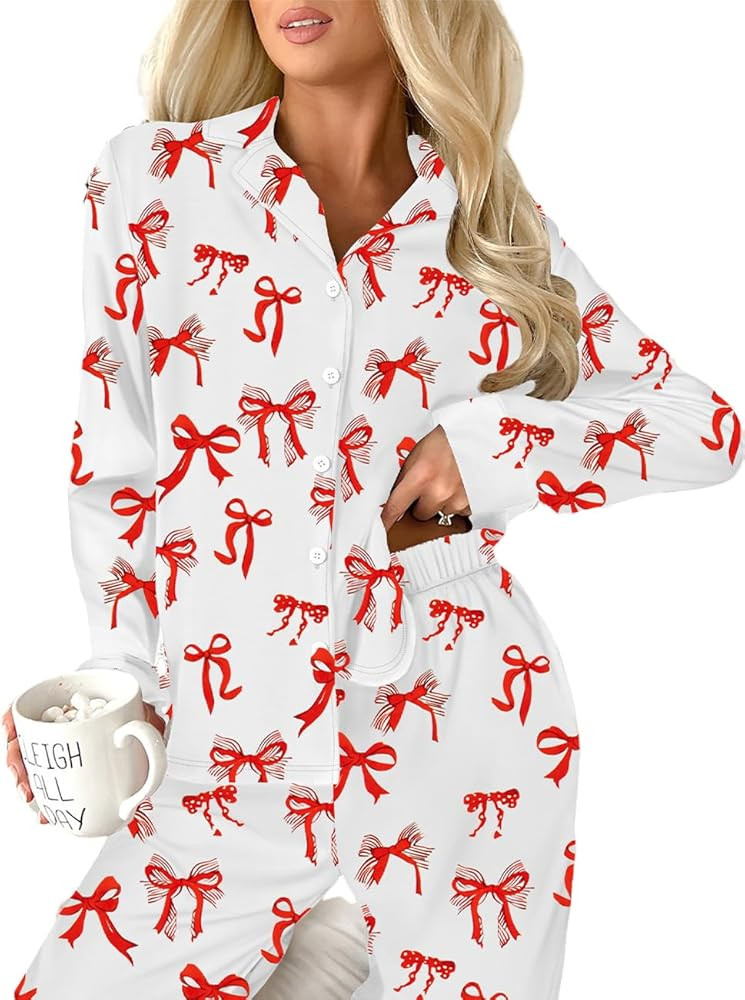 Ecosunny Christmas Santa Pajama Set Women's Long Sleeve Sleepwear Soft Loungewear Two Piece Butto... | Amazon (US)