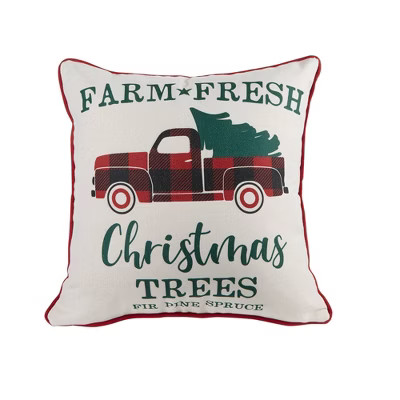 18"x18" Frankie Farm Christmas Truck Square Throw Pillow White - THRO by Marlo Lorenz | Target