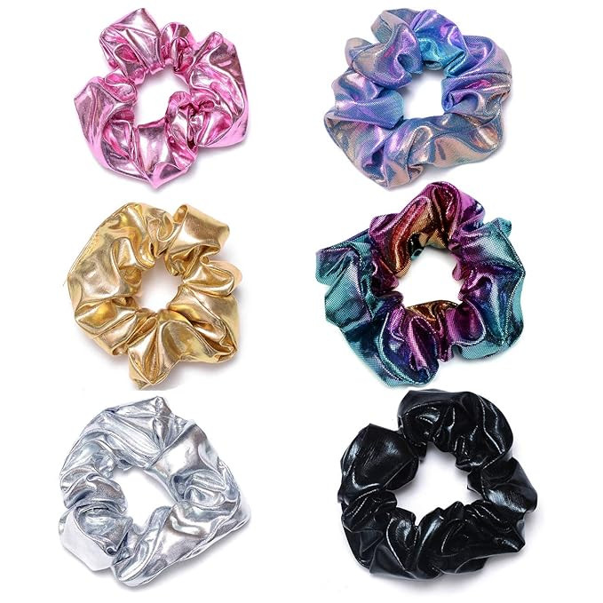 ACCGLORY Shiny Scrunchies Metallic Tone Hair Bands Elastic Hair Ties Set Glitter Ponytail Holder ... | Amazon (US)