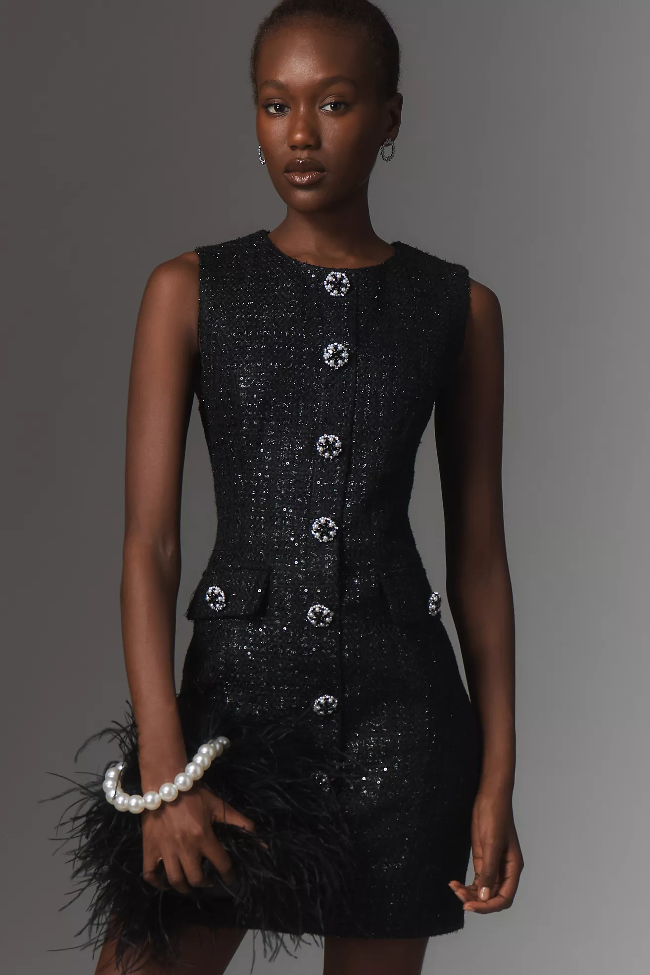 Endless Rose Button-Front Tweed Mini Dress | Anthropologie (US)