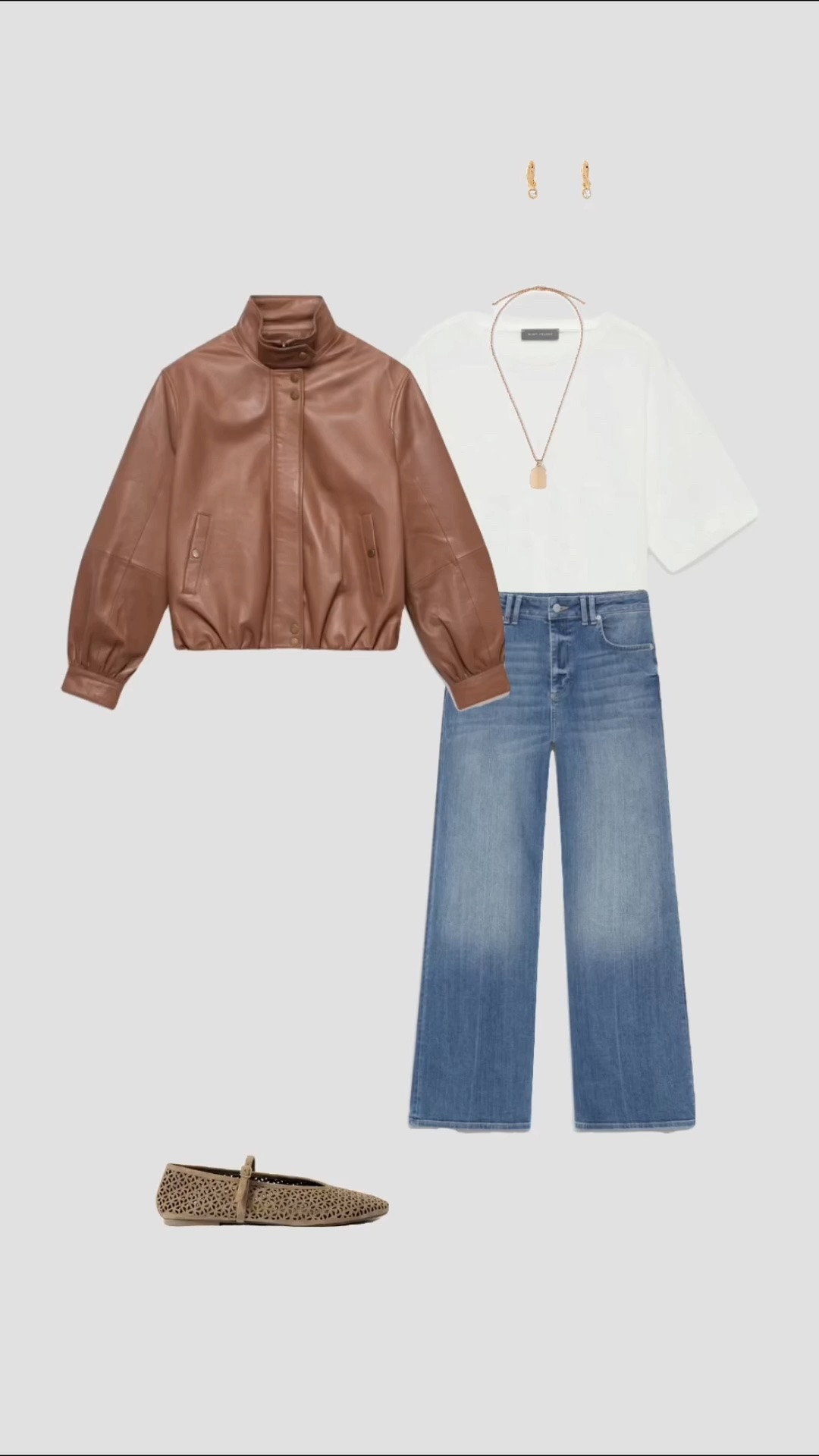 Tan Leather Bomber Jacket, Linen White T-Shirt, Blue High Waisted Flared Jeans & Neutral Suede Ballet Flats Transitional Autumn Outfit 🍁🍂

These are the best jeans ever - so comfy and stretchy!! They come in short, regular and long! 

• autumn outfits fall womens outfit ideas work outfit teacher outfits college university uni outfit casual outfit pub uk outfits 2026 womens trendy outfits tee outfit dinner date night outfits rainy day outfit petite fashion September October •

#LTKuk #LTKautumn #LTKjeans
