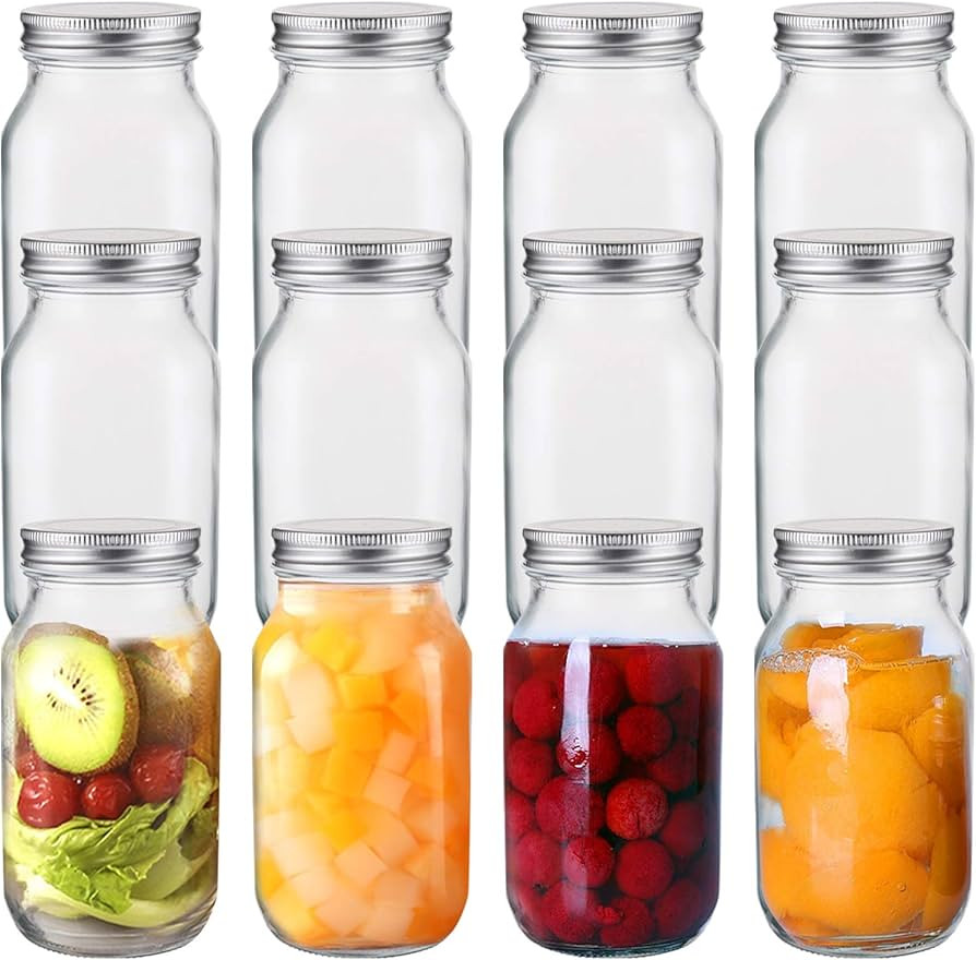 Jucoan 12 Pack 24 oz Glass Mason Jar Canning Jar with Silver Airtight Metal Lids, Regular Mouth G... | Amazon (US)