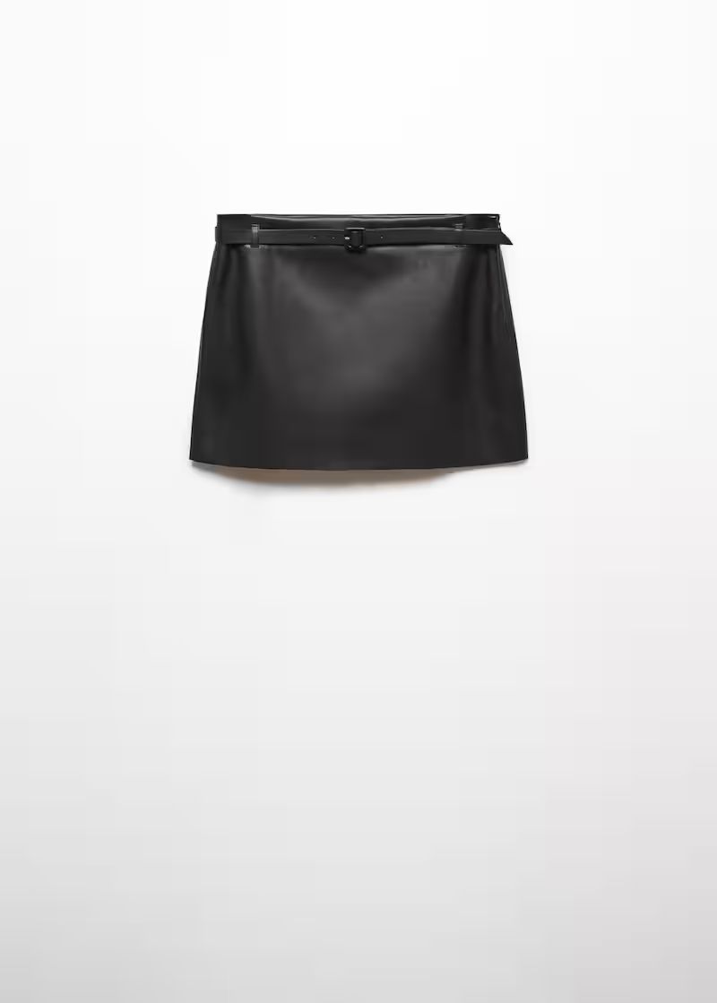 Leather-effect mini-skirt with belt -  Women | Mango USA | MANGO (US)
