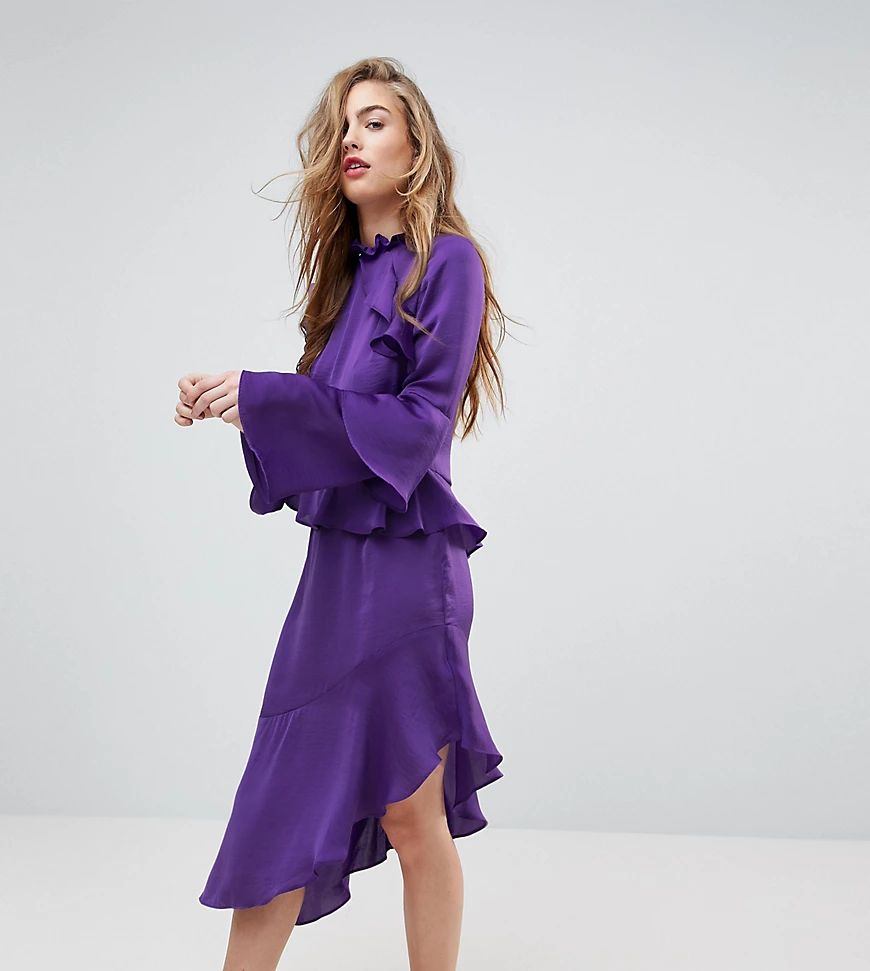 Miss Selfridge Asymetric Ruffle Dress-Purple | ASOS (Global)