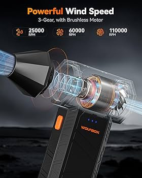 WOLFBOX MegaFlow 50 Compressed Air Duster-110000RPM Super Power Electric Air Duster, 3-Gear Adjus... | Amazon (US)