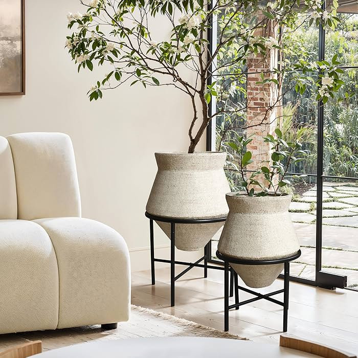 LuxenHome Planters for Indoor Plants, Set of 2 Indoor Plant Pots, Novelty Decorative Planters wit... | Amazon (US)