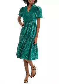 Crown & Ivy™ Women's Tiered Velvet Strip Lurex Dress | Belk