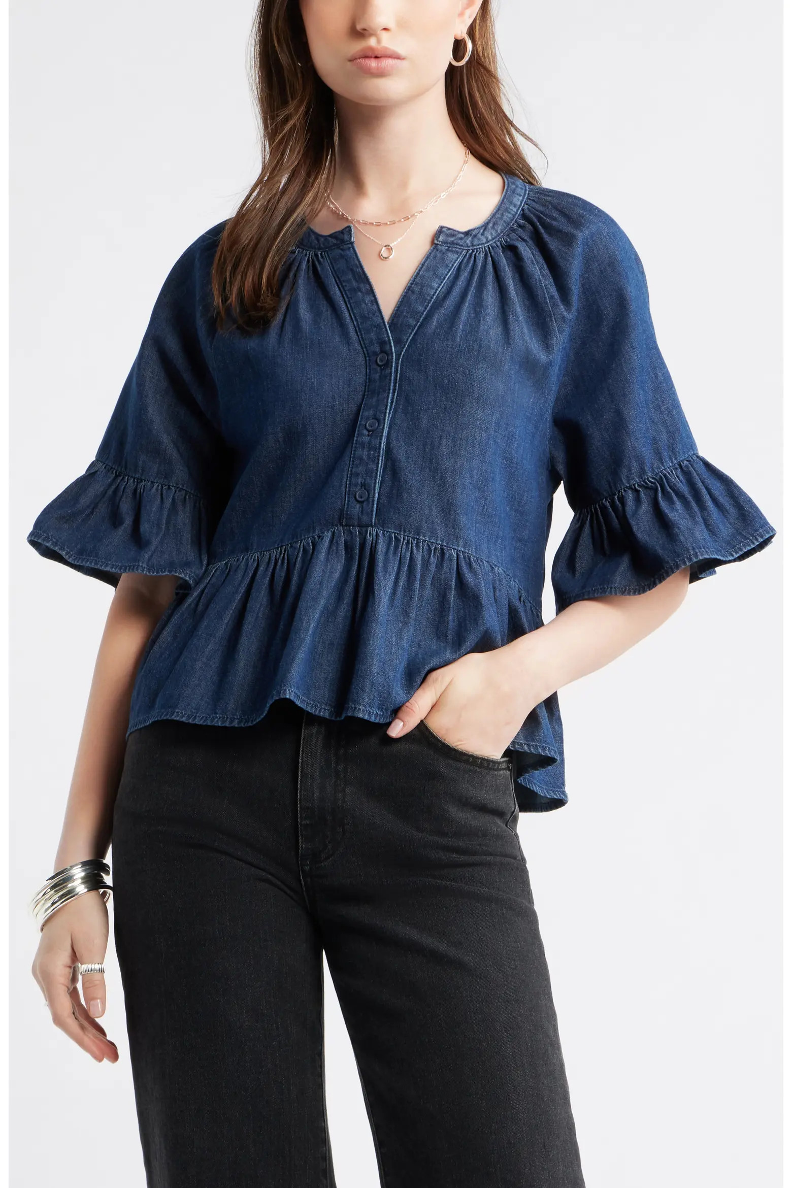 Cotton Chambray Peplum Top (Women) | Nordstrom | Nordstrom