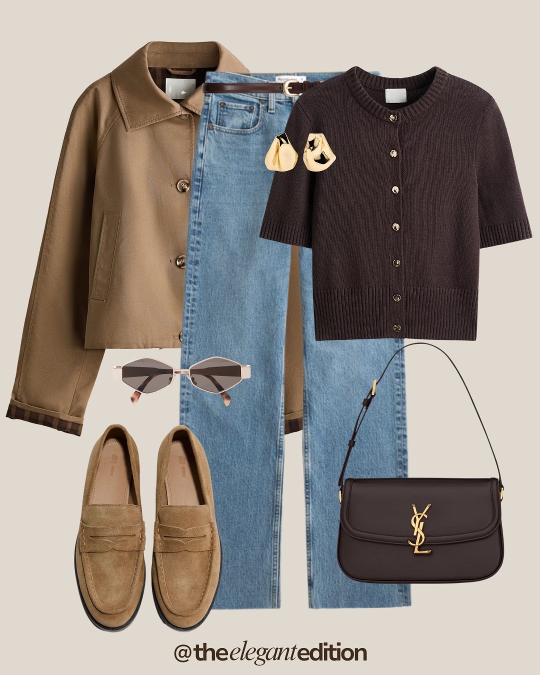 Camel Jacket Spring Outfit 🤎💙
Tags: light blue denim straight leg brown leather belt camel jacket cropped oversized chocolate brown cardigan short sleeve knit button up camel suede loafers minimalist black YSL shoulder bag crossbody gold hardware sunglasses tortoise cat eye gold earrings chunky spring transitional casual chic timeless elegant
#LTKitbag​​​​​​​​​​​​​​​​

#LTKspring #LTKstyletip #LTKstyletip #LTKeurope #LTKspring