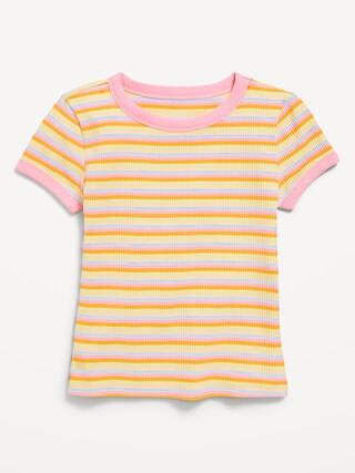 Fitted Short-Sleeve Ribbed T-Shirt for Girls | Old Navy (US)