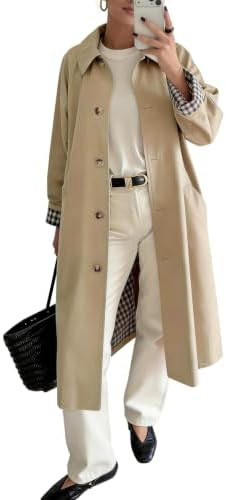 Womens Long Trench Coat Classic Windproof Plaid Lining Overcoat | Amazon (US)