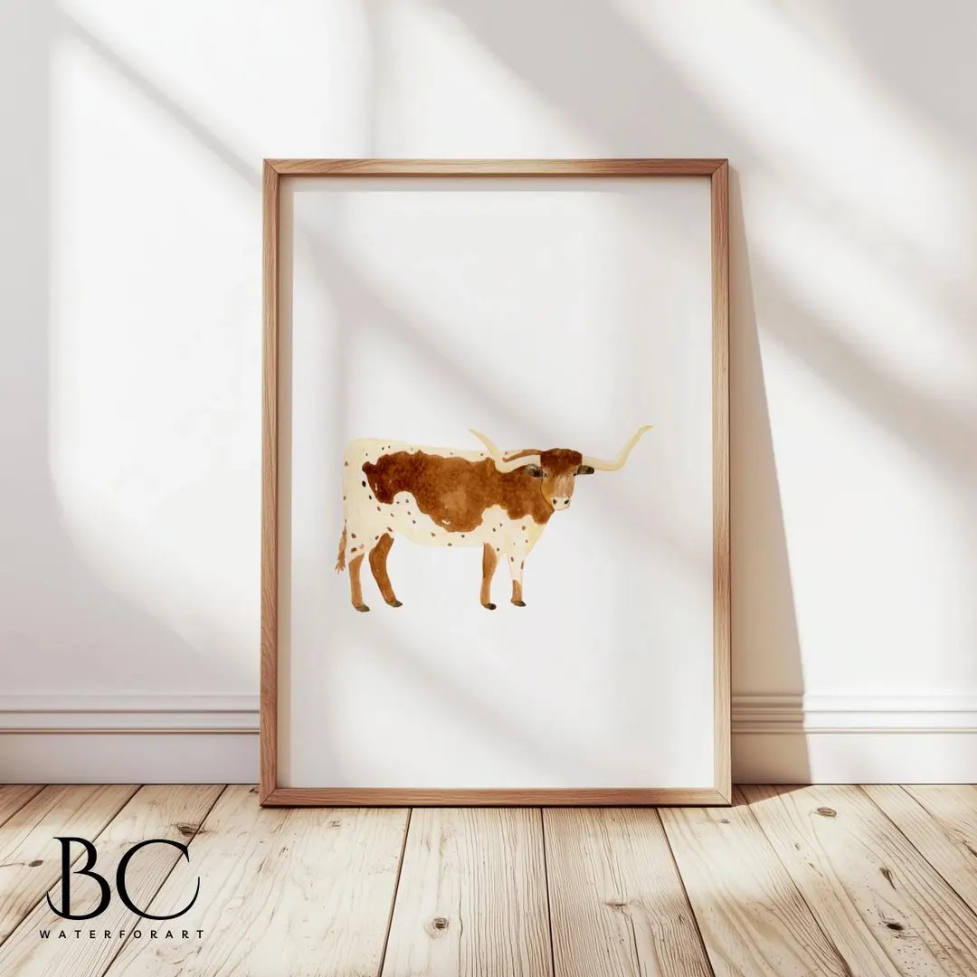 Watercolor Longhorn Art Print, Cow Print, Cowboy Art Print, Western Print, Cattle Art Print, Texa... | Etsy (US)