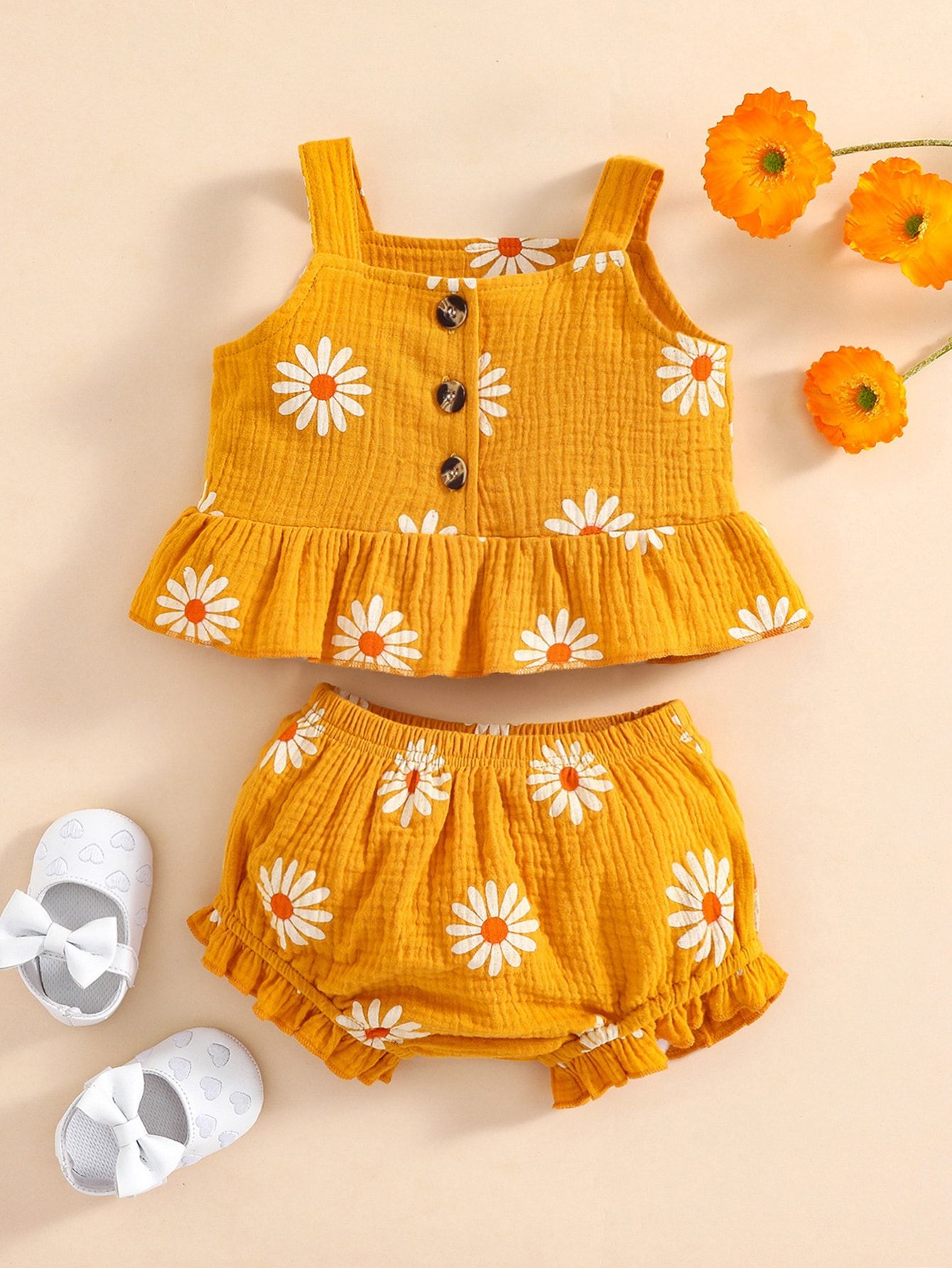 Baby Floral Print Peplum Cami Top & Shorts | SHEIN