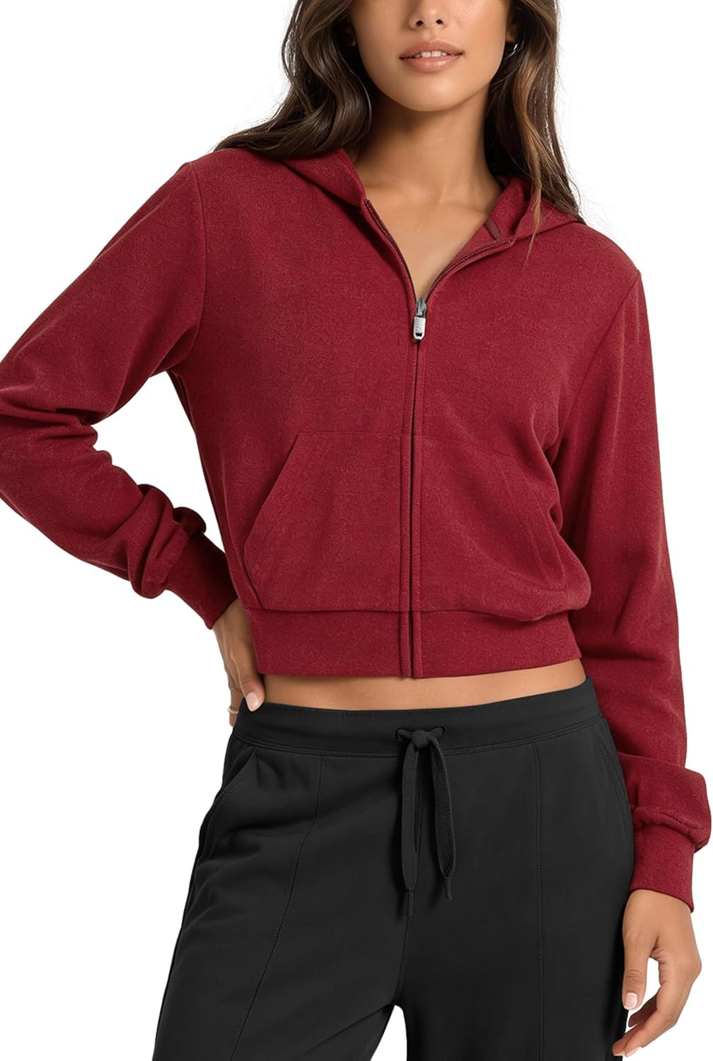 ODODOS Women's Stretch Fleece Full Zip Hoodie, Ultra-Soft Cozy Warm Long Sleeve Cropped Jacket with Pockets | Amazon (US)