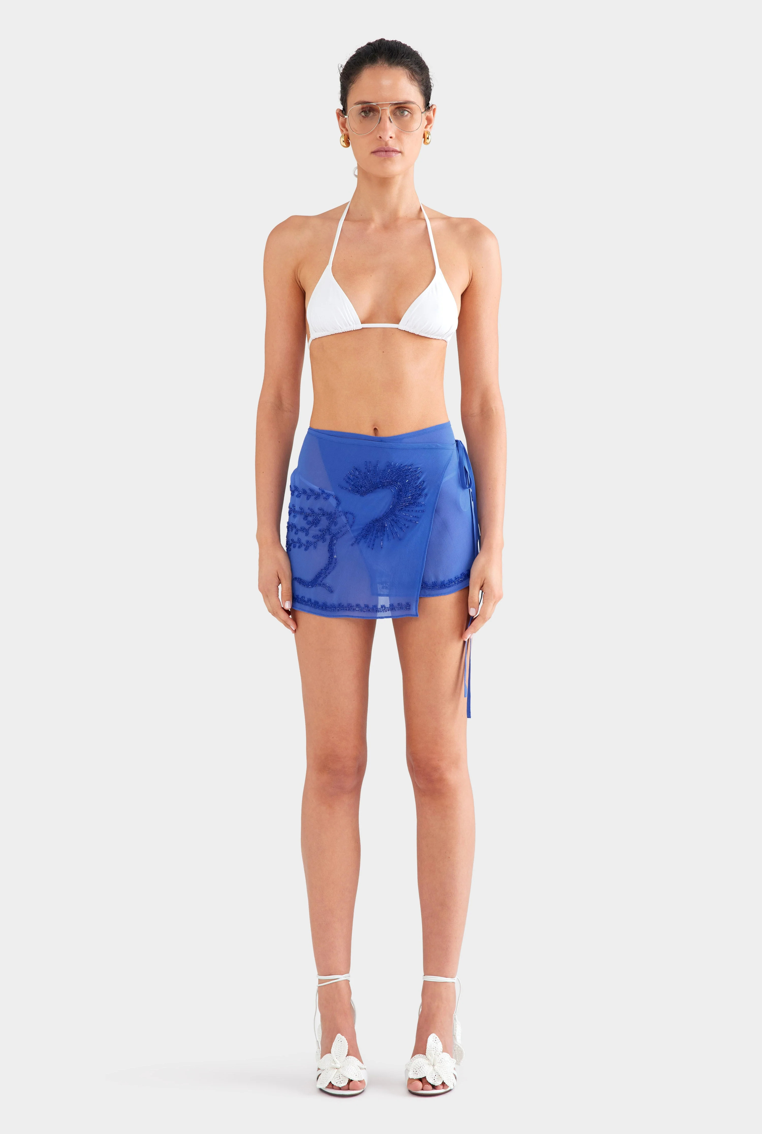 Beaded Wrap Mini Skirt - Bright Blue/Beading | Venroy AU
