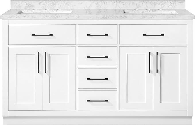 Ove Decors Athea 60" Double Undermount Sink Bathroom Vanity with Cultured Marble Countertop, Pre-... | Amazon (US)