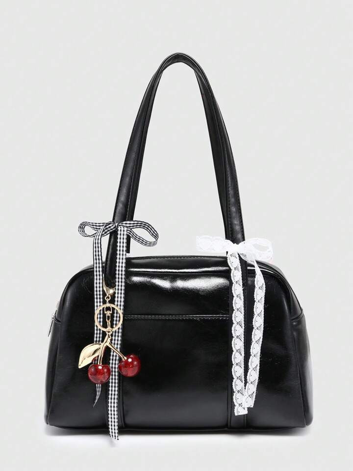 ROMWE Kawaii Vintage Cute Cherry Plaid Bow Strap Decor One Shoulder Underarm Bag With Multiple Po... | SHEIN