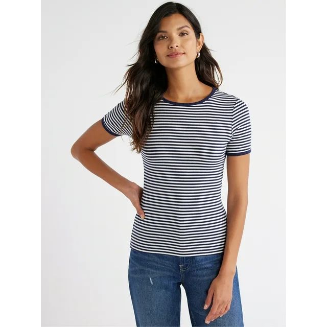 Free Assembly Women's Ribbed Crewneck Tee with Short Sleeves, Sizes XS-XXXL | Walmart (US)