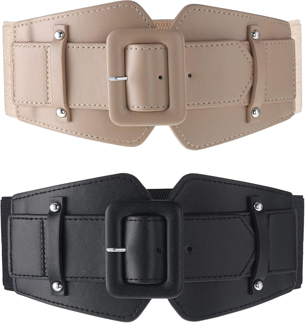 Geyoga 2 Pieces Women Wide Stretchy Cinch Waist Belts Corset Belt Retro Chunky Buckle Belts Stret... | Amazon (US)