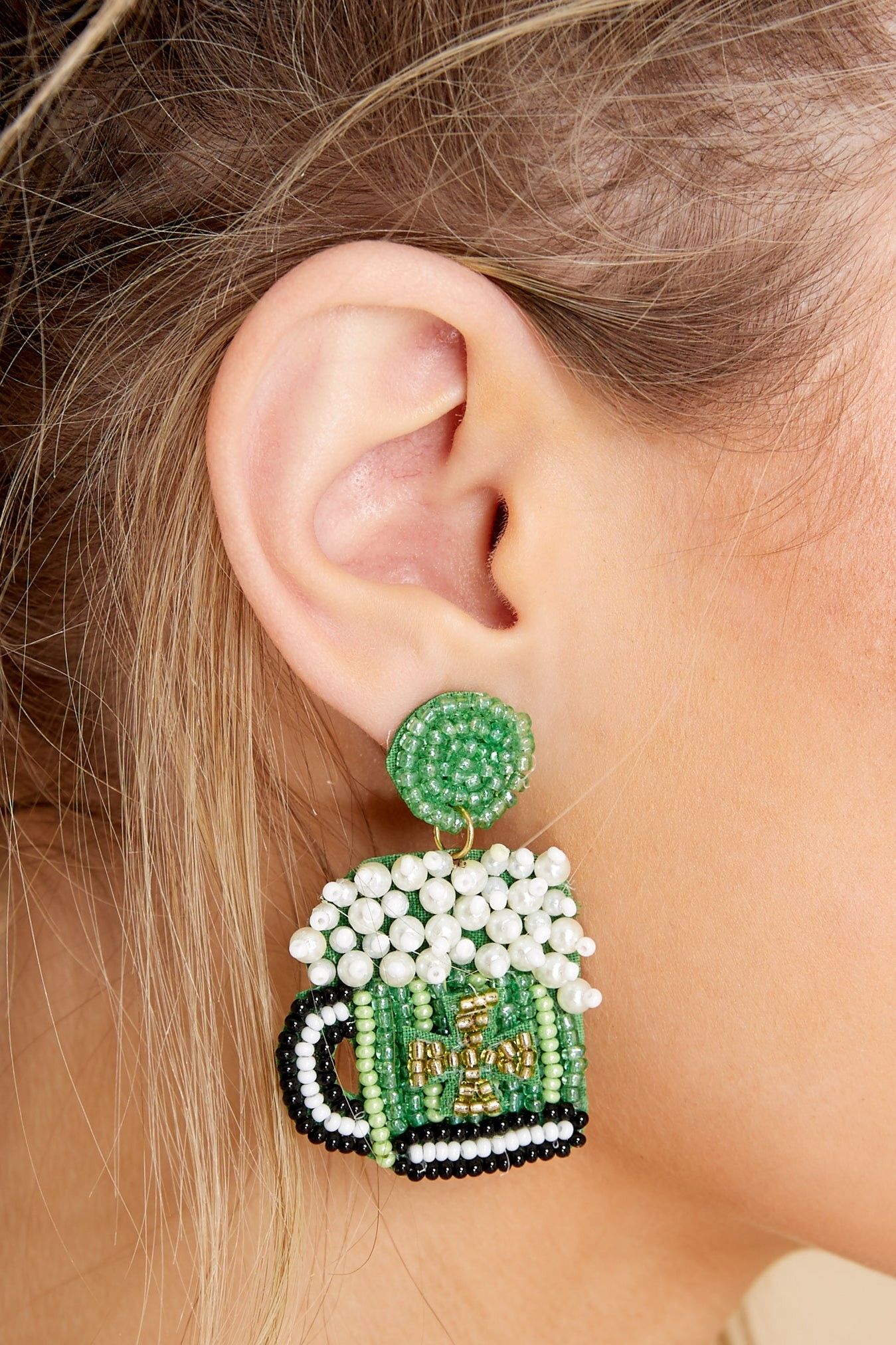 Feeling Lucky Green Beaded Earrings- St Patricks Day Outfit | Red Dress 