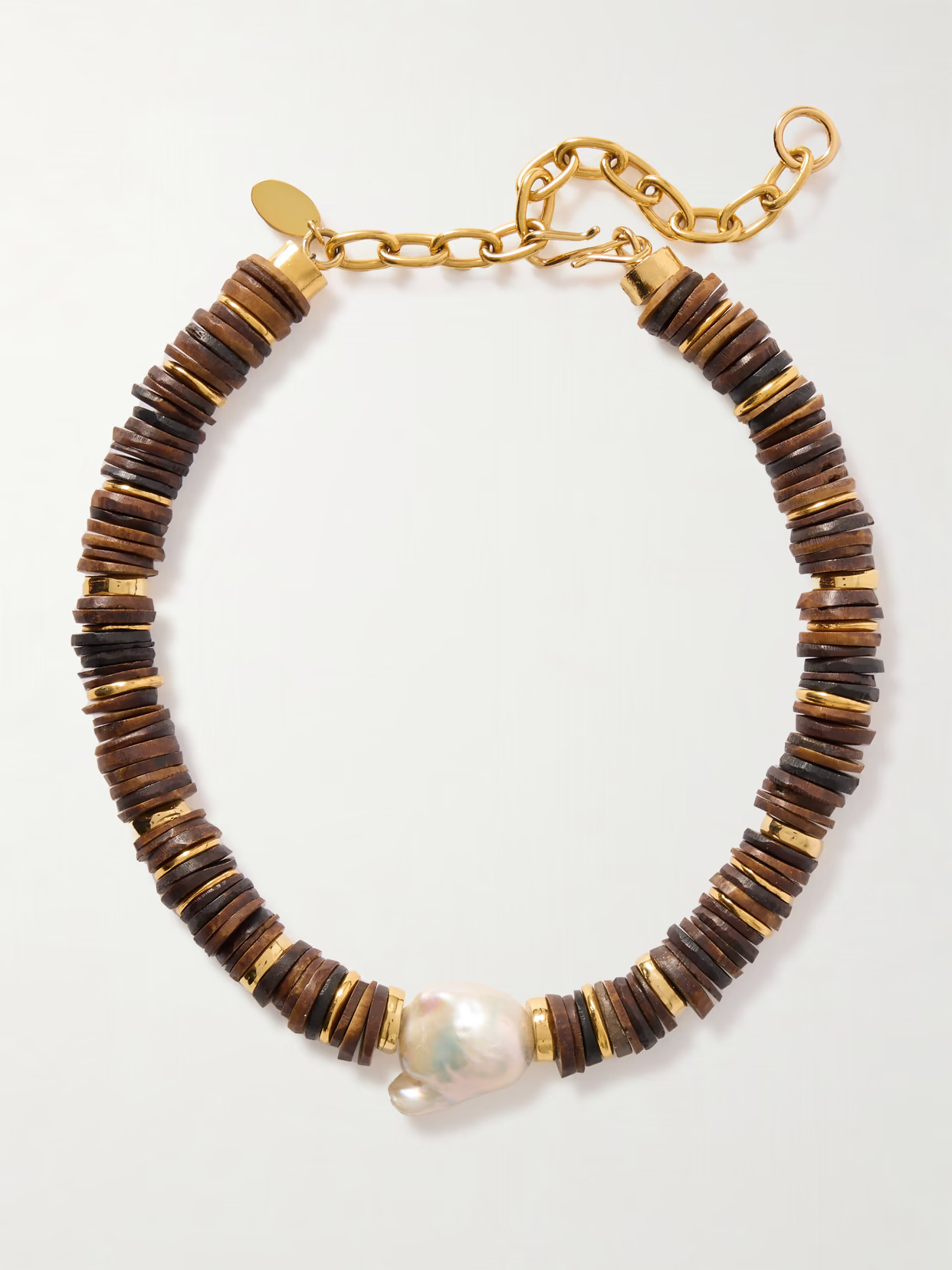 Lizzie Fortunato - Bilbao Gold-plated, Bone And Pearl Necklace - Brown | NET-A-PORTER (US)