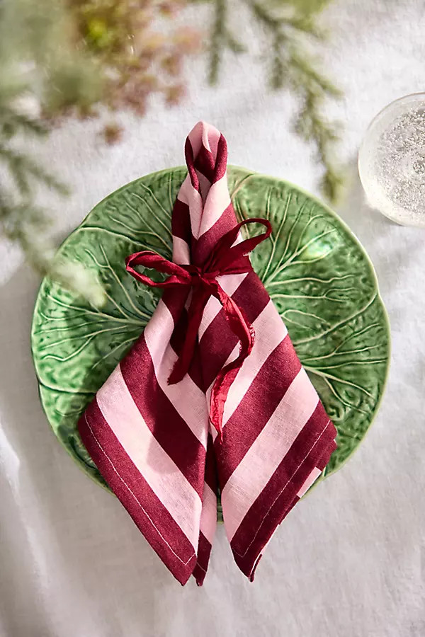 Orchid + Burgundy Stripe Linen Napkins, Set of 2 | Anthropologie (US)