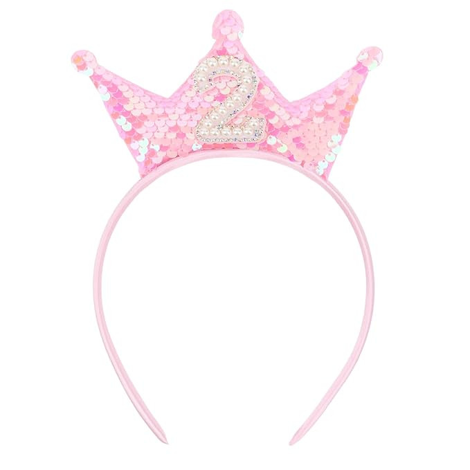 Birthday Crown Headband Pink Glitter Birthday Headbands for Girls 2nd Bday Outfit 2 Year Old Girl... | Amazon (US)