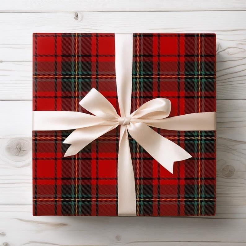 Red Green Tartan Plaid Wrapping Paper, Vintage Checkered Gift Wrap Roll and Sheets, Bulk Rustic P... | Amazon (US)