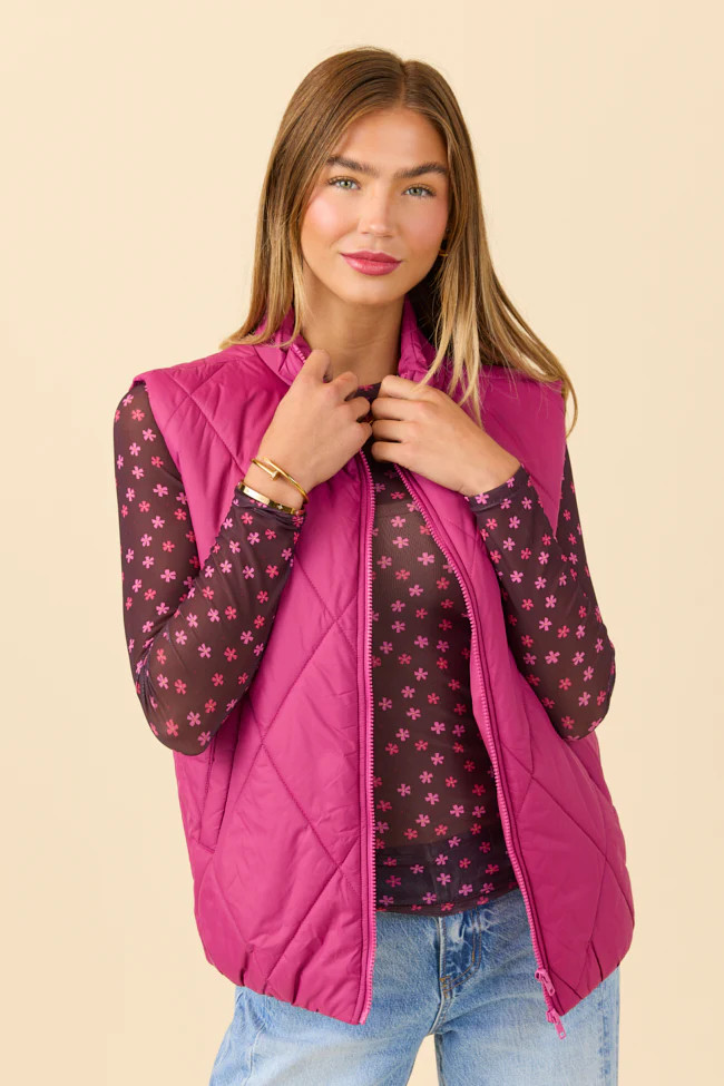 Dora Berry Quilted Puffer Vest SALE | Pink Lily