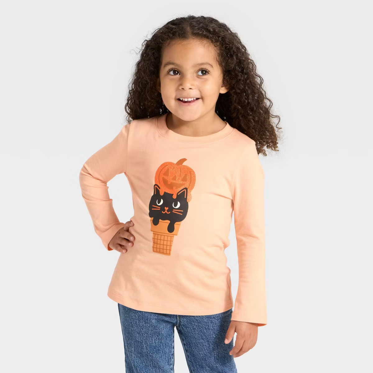 Toddler Girls' Long Sleeve Halloween Graphic T-Shirt - Cat & Jack™ Apricot Orange 4T | Target