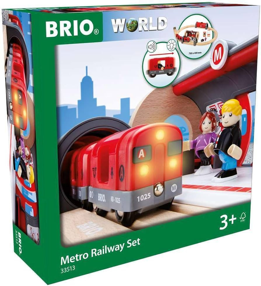 Brio - 33513 Metro Railway Set | Dynamic 20 Piece Wooden Train Set with Interactive Accessories |... | Amazon (US)