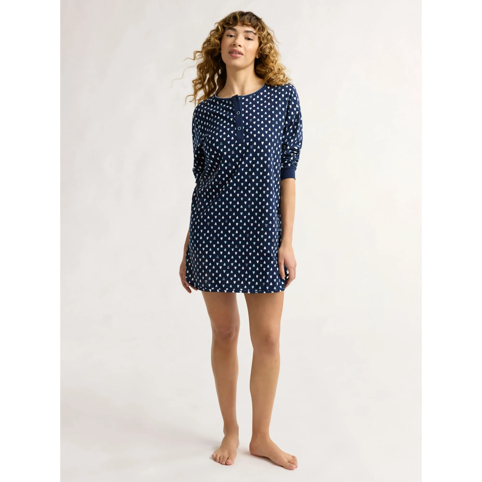Joyspun Women's Jersey Long Sleeve Henley Sleepshirt, Sizes S to 3X - Walmart.com | Walmart (US)
