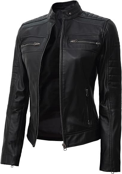 Blingsoul Disc Cafe Racer Womens Leather Jacket | [1313724] Cafe Racer Black, L | Amazon (US)