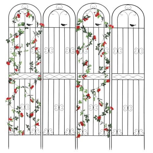 Macteyia 4 Pack 86.7" H x 19.7" WMetal Garden Trellis with Black Coating, Wire Lattice Grid Panel for Climbing Plants Outdoor Roses Vine Cucumbers Vegetables Flower Support (86.7" H, 4 Pack) | Amazon (US)