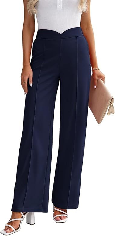 Vetinee 2023 Womens Dress Pants Business Casual High Waisted Wide Leg Trousers Work Office Pull O... | Amazon (US)