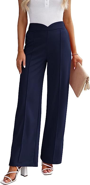 Vetinee 2023 Womens Dress Pants Business Casual High Waisted Wide Leg Trousers Work Office Pull O... | Amazon (US)