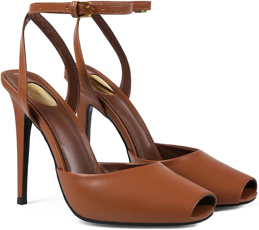 Womens Square Peep Toe Stiletto High Heels Ankle Strap Kitten Heels Sandals Backless Buckle Dress... | Amazon (US)