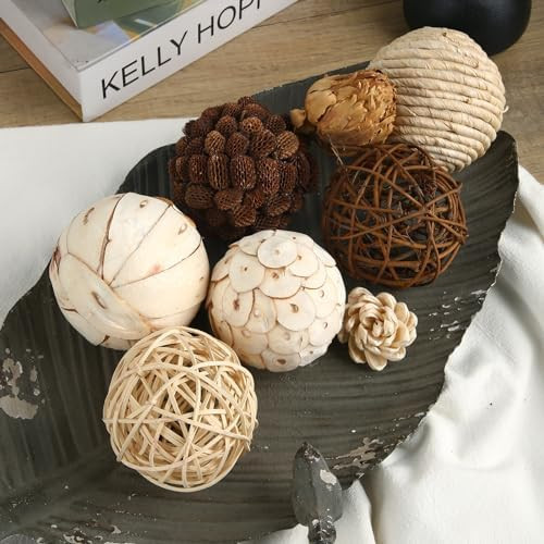 Decorative Bowl & Vase Filler Balls for Home Decor, Set of 6 PCS Natural Tone Rattan Wicker Balls Centerpieces Decoration, Decorative Orbs Vase Bowl Filler for Table Centerpieces | Amazon (US)