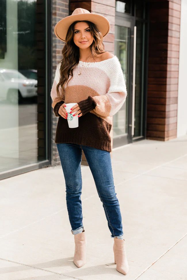 Sweet Fantasy Brown Colorblock Sweater | The Pink Lily Boutique