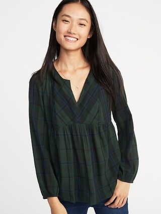 Old Navy Womens Relaxed Plaid Crepe Top For Women Large Green Plaid Size XS | Old Navy US