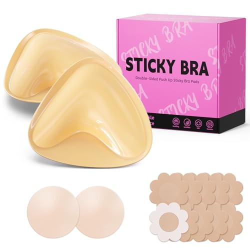 Ultra Push up Sticky Bra Pads Inserts | Double Sided Adhesive Bra Inserts | Stick on Bra for Sports Bra Swimsuit (Large, Beige) | Amazon (US)