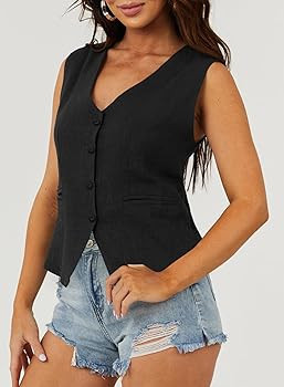 Dokotoo Womens Vest Dressy Casual V-Neck Button-Down Lined Suit Jacket Waistcoat Versatile Vests | Amazon (US)