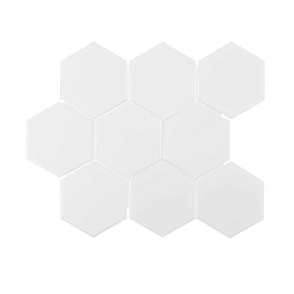 Spaced Out White Honeycomb 11.5 in. x 10 in. x 6 mm Matte Porcelain Mosaic Floor and Wall Tile | The Home Depot