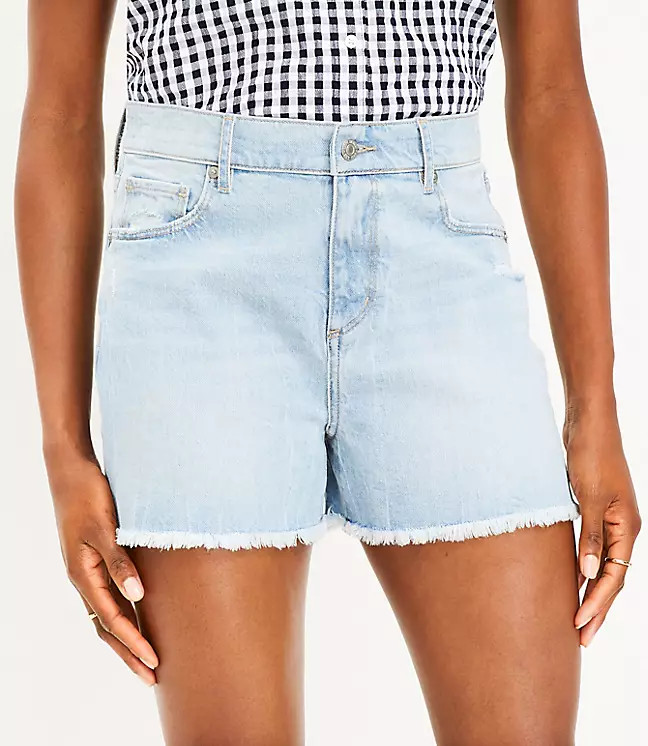 Fresh Cut High Rise Cut Off Denim Shorts in Classic Light Indigo Wash | LOFT