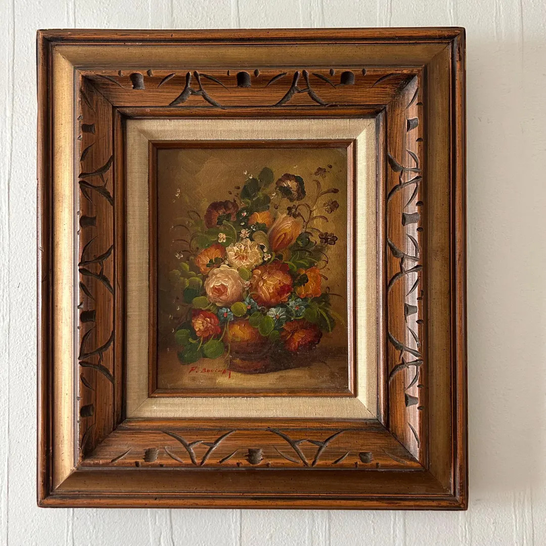 Vintage Signed Floral Oil Painting P Bouchet Muted Fall Colors Still Life 16x19" - Etsy | Etsy (US)