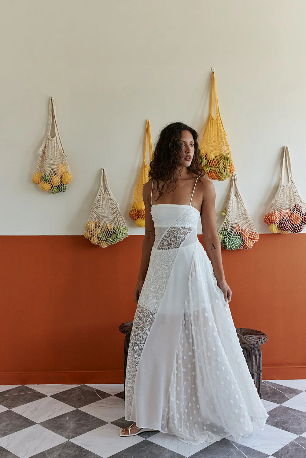 Bridal White Sheer Lace Flared Maxi Dune Dress | Sabo Skirt AU