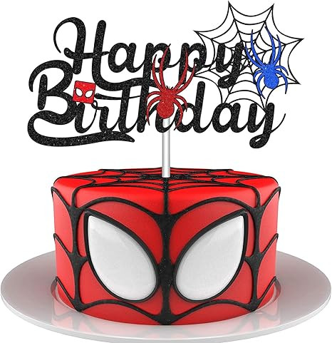 Spider Happy Birthday Cake Topper Cartoon Party Decorations Glitter Hero Themed Cake Decorations ... | Amazon (US)