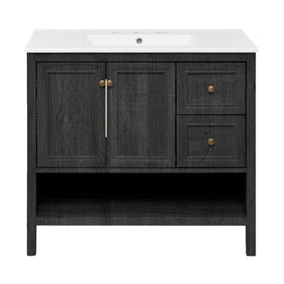 Château 36" Freestanding Bathroom Vanity Oak with 3-Hole Widespread Sink Top | Wayfair North America