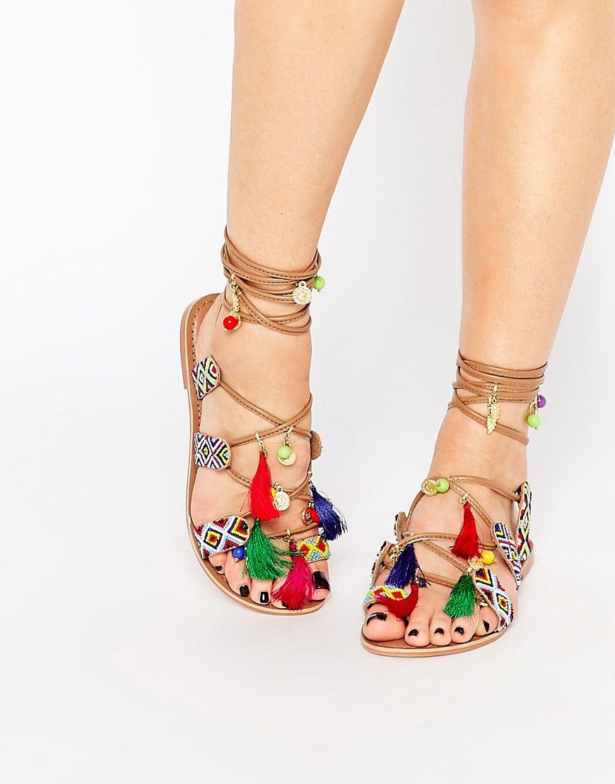 Glamorous Embroidered Gladiator Charm Sandals | ASOS UK