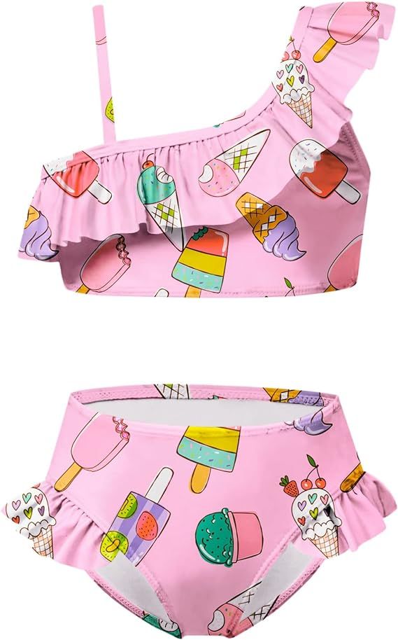 CHILDRENSTAR Girls One Shoulder Swimsuits Kids Two Piece Bathing Suits Beach Pool Swimwear | Amazon (US)